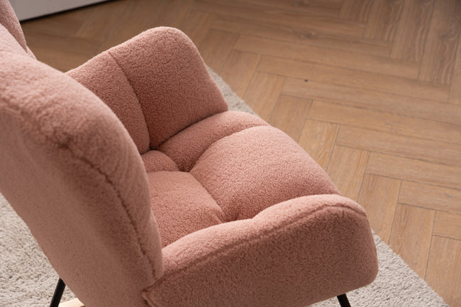 Mid Century Modern Teddy Fabric Tufted Upholstered Rocking Chair Padded Seat For Living Room Bedroom,Pink_15