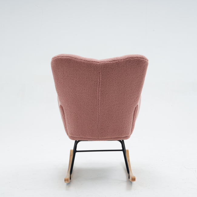Mid Century Modern Teddy Fabric Tufted Upholstered Rocking Chair Padded Seat For Living Room Bedroom,Pink_11