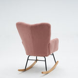 Mid Century Modern Teddy Fabric Tufted Upholstered Rocking Chair Padded Seat For Living Room Bedroom,Pink_10