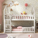 Bunk Bed, Twin Sleeper Bed with Ladder, Solid Wood Frame 3FT Single bed, Gaming Bed,  Castle-shaped Bed 90 x 190 cm Children's Bed room Furniture, Wooden Bed Frame for Kids Children (White)_1