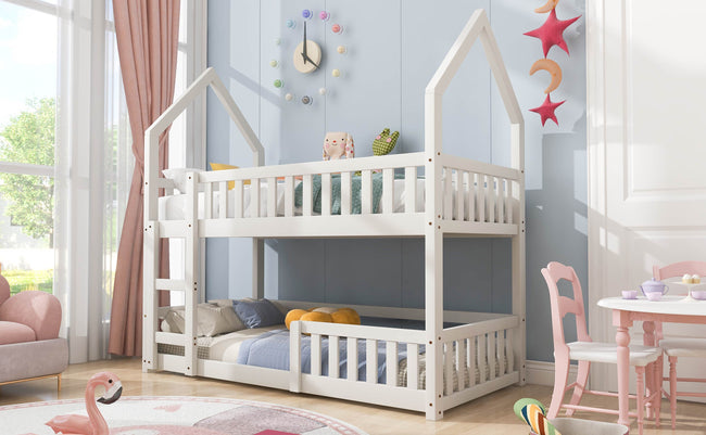 Bunk Bed, Twin Sleeper Bed with Ladder, Solid Wood Frame 3FT Single bed, Gaming Bed,  Castle-shaped Bed 90 x 190 cm Children's Bed room Furniture, Wooden Bed Frame for Kids Children (White)_19