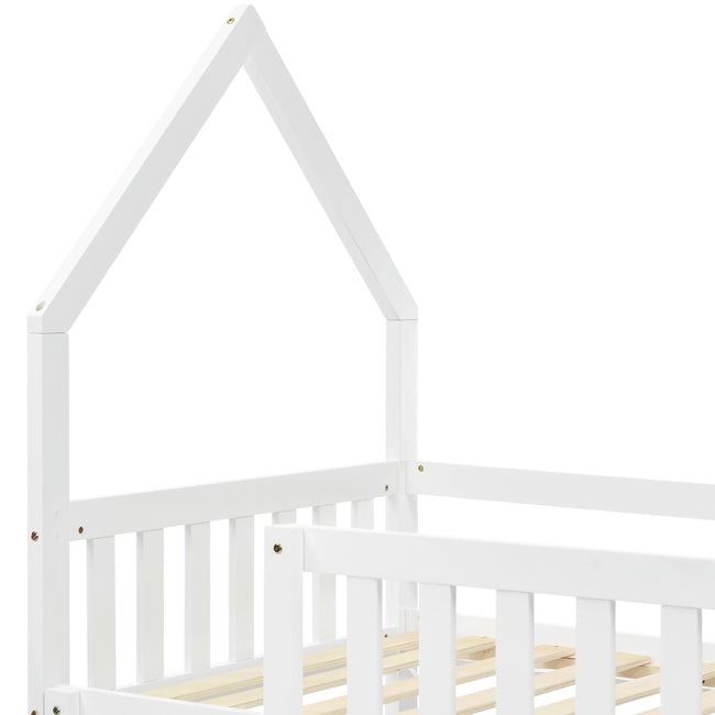 Bunk Bed, Twin Sleeper Bed with Ladder, Solid Wood Frame 3FT Single bed, Gaming Bed,  Castle-shaped Bed 90 x 190 cm Children's Bed room Furniture, Wooden Bed Frame for Kids Children (White)_7