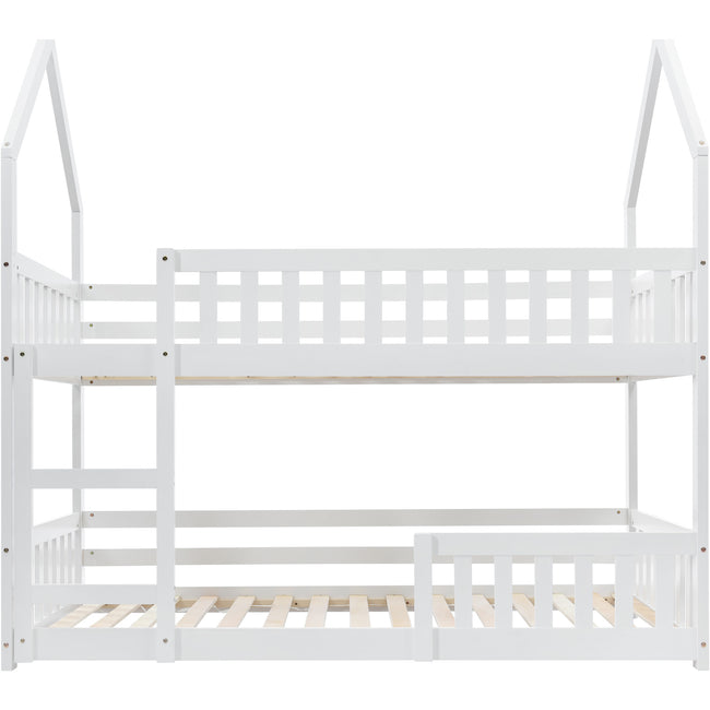 Bunk Bed, Twin Sleeper Bed with Ladder, Solid Wood Frame 3FT Single bed, Gaming Bed,  Castle-shaped Bed 90 x 190 cm Children's Bed room Furniture, Wooden Bed Frame for Kids Children (White)_3