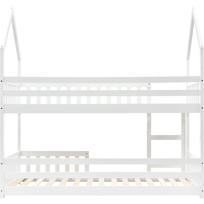 Bunk Bed, Twin Sleeper Bed with Ladder, Solid Wood Frame 3FT Single bed, Gaming Bed,  Castle-shaped Bed 90 x 190 cm Children's Bed room Furniture, Wooden Bed Frame for Kids Children (White)_23