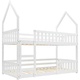 Bunk Bed, Twin Sleeper Bed with Ladder, Solid Wood Frame 3FT Single bed, Gaming Bed,  Castle-shaped Bed 90 x 190 cm Children's Bed room Furniture, Wooden Bed Frame for Kids Children (White)_2
