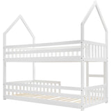 Bunk Bed, Twin Sleeper Bed with Ladder, Solid Wood Frame 3FT Single bed, Gaming Bed,  Castle-shaped Bed 90 x 190 cm Children's Bed room Furniture, Wooden Bed Frame for Kids Children (White)_16