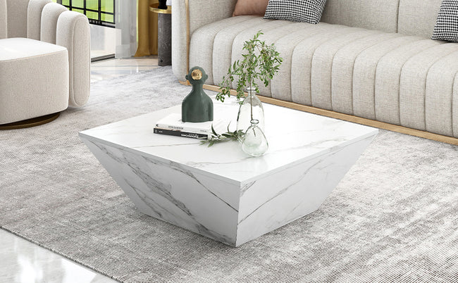 Marbling Veneer (PVC)Coffee Table for Living Room Tea Table Large Side Table with 2 Cabinet White Square Nesting Table Side Table Wooden Centre Table Console Sofa Table with Storage 70*70*36c_17