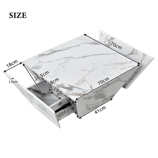 Marbling Veneer (PVC)Coffee Table for Living Room Tea Table Large Side Table with 2 Cabinet White Square Nesting Table Side Table Wooden Centre Table Console Sofa Table with Storage 70*70*36c_10