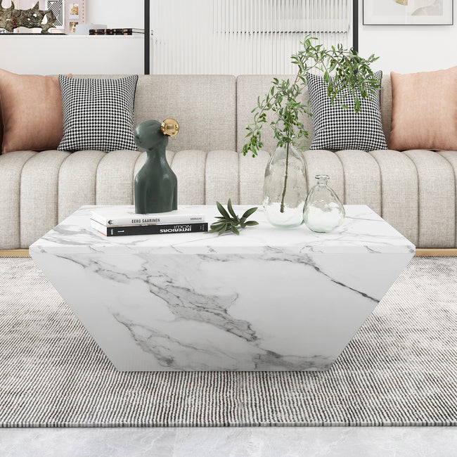 Marbling Veneer (PVC)Coffee Table for Living Room Tea Table Large Side Table with 2 Cabinet White Square Nesting Table Side Table Wooden Centre Table Console Sofa Table with Storage 70*70*36c_9