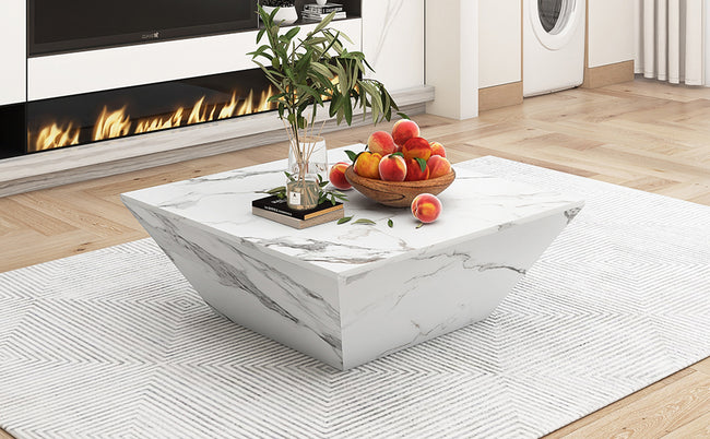 Marbling Veneer (PVC)Coffee Table for Living Room Tea Table Large Side Table with 2 Cabinet White Square Nesting Table Side Table Wooden Centre Table Console Sofa Table with Storage 70*70*36c_18