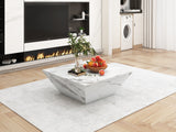 Marbling Veneer (PVC)Coffee Table for Living Room Tea Table Large Side Table with 2 Cabinet White Square Nesting Table Side Table Wooden Centre Table Console Sofa Table with Storage 70*70*36c_14