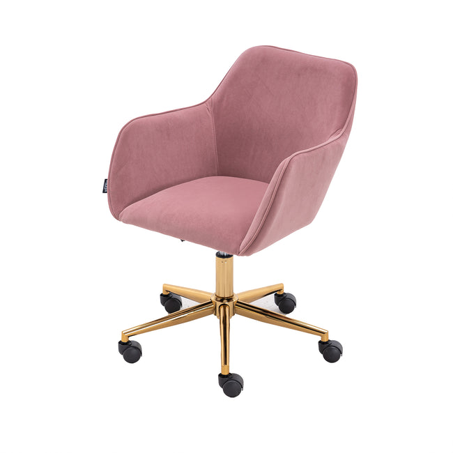 New Velvet Fabric Material Adjustable Height Swivel Home Office Chair For Indoor Office With Gold Legs,Pink_1
