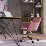 New Velvet Fabric Material Adjustable Height Swivel Home Office Chair For Indoor Office With Gold Legs,Pink_8