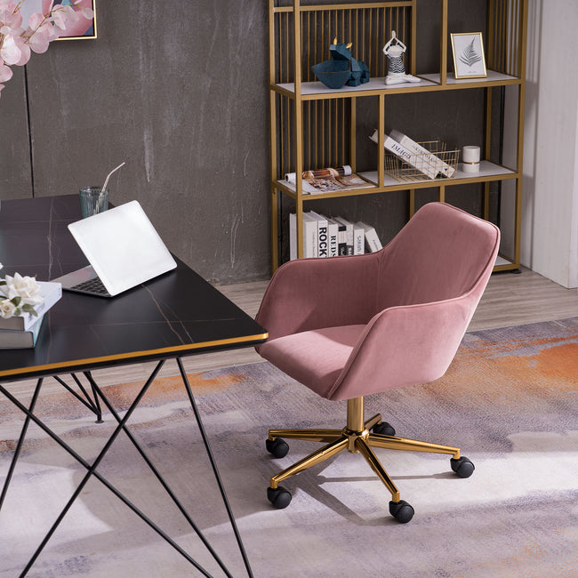 New Velvet Fabric Material Adjustable Height Swivel Home Office Chair For Indoor Office With Gold Legs,Pink_16