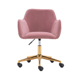 New Velvet Fabric Material Adjustable Height Swivel Home Office Chair For Indoor Office With Gold Legs,Pink_11