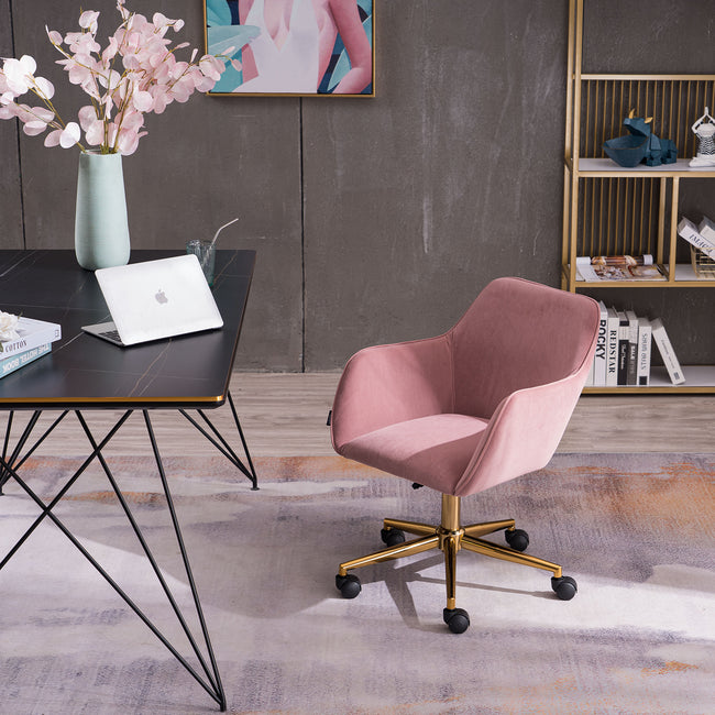 New Velvet Fabric Material Adjustable Height Swivel Home Office Chair For Indoor Office With Gold Legs,Pink_0