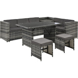 7 Seater PE Rattan Garden Patio Corner Sofa Set with Glass topped 130*75cm Dinning Table, with Side Storage and Cushions, Grey_7