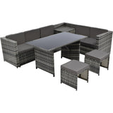 7 Seater PE Rattan Garden Patio Corner Sofa Set with Glass topped 130*75cm Dinning Table, with Side Storage and Cushions, Grey_17