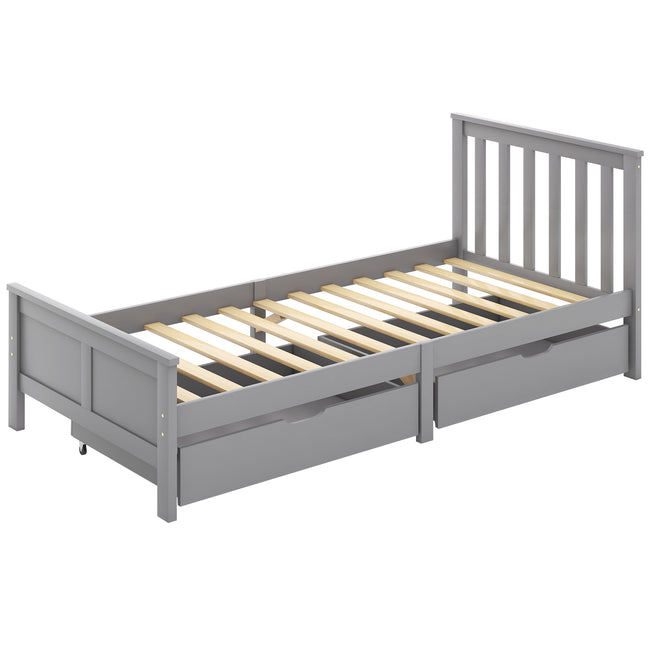 (Mattress not included) Wooden Solid Gray Pine Storage Bed with Drawers Bed Furniture Frame for Adults, Kids, Teenagers 3ft Single (Gray 190x90cm)_10