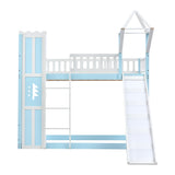 Children's Bunk Bed Frame with Slide & Ladder, Bunk Bed for Kids with Ladder and Slide (Blue, 90x190cm)_9