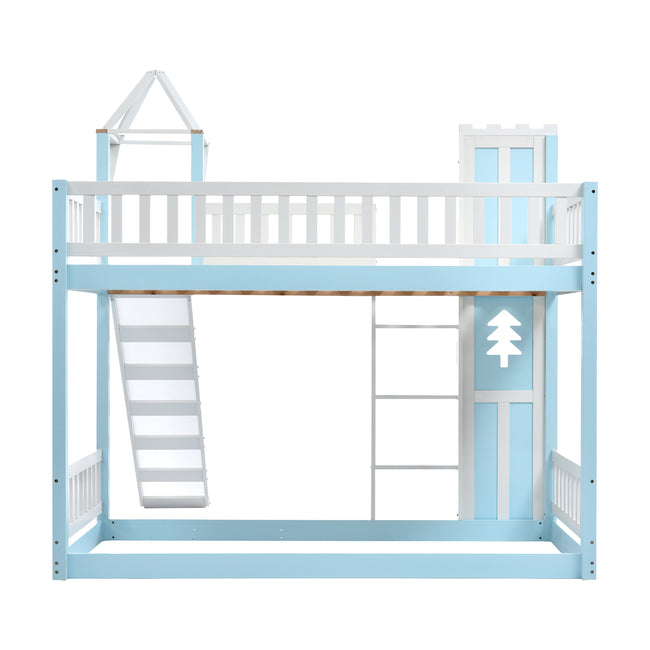 Children's Bunk Bed Frame with Slide & Ladder, Bunk Bed for Kids with Ladder and Slide (Blue, 90x190cm)_13