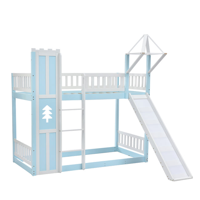 Children's Bunk Bed Frame with Slide & Ladder, Bunk Bed for Kids with Ladder and Slide (Blue, 90x190cm)_10