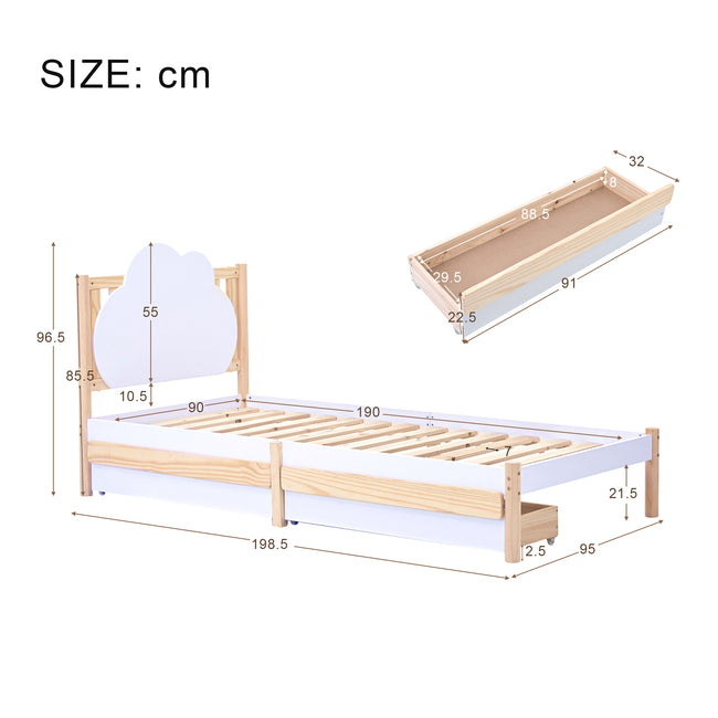 Wooden Solid White Pine Storage Bed with Drawers Bed Furniture Frame for Adults, Kids, Teenagers 3ft Single (White 190x90cm)_3
