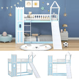 Children's Bunk Bed Frame with Slide & Ladder, Bunk Bed for Kids with Ladder and Slide (Blue, 90x190cm)_4