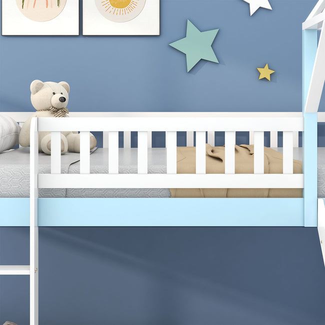 Children's Bunk Bed Frame with Slide & Ladder, Bunk Bed for Kids with Ladder and Slide (Blue, 90x190cm)_7