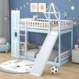 Children's Bunk Bed Frame with Slide & Ladder, Bunk Bed for Kids with Ladder and Slide (Blue, 90x190cm)_1