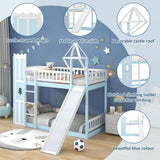Children's Bunk Bed Frame with Slide & Ladder, Bunk Bed for Kids with Ladder and Slide (Blue, 90x190cm)_2