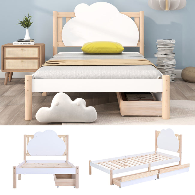 Wooden Solid White Pine Storage Bed with Drawers Bed Furniture Frame for Adults, Kids, Teenagers 3ft Single (White 190x90cm)_4