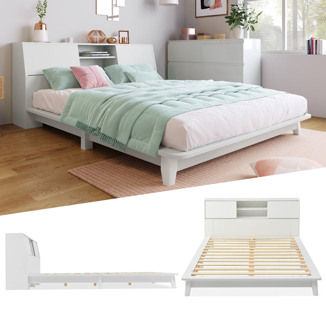 Wooden Storage Bed with Storage Headboard 4FT6 Double Solid Pine White Bed Furniture Frame for Adults, Kids, Teenagers_9