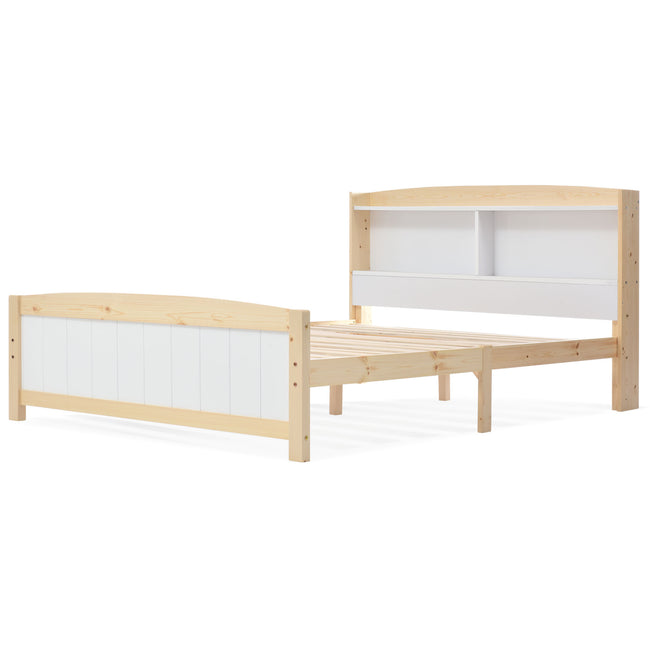 Solid Wooden Bed Frames, Double Storage Headboard Bed, 4FT6 Double (135 x 190 cm) Frame Only_3