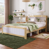 Solid Wooden Bed Frames, Double Storage Headboard Bed, 4FT6 Double (135 x 190 cm) Frame Only_0