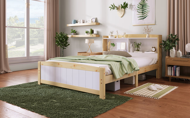 Solid Wooden Bed Frames, Double Storage Headboard Bed, 4FT6 Double (135 x 190 cm) Frame Only_18