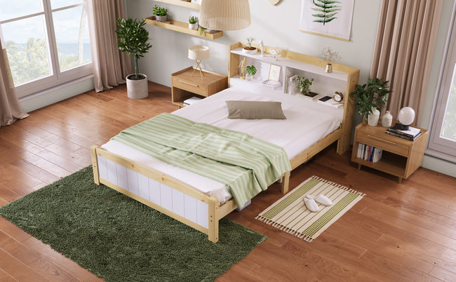 Solid Wooden Bed Frames, Double Storage Headboard Bed, 4FT6 Double (135 x 190 cm) Frame Only_16