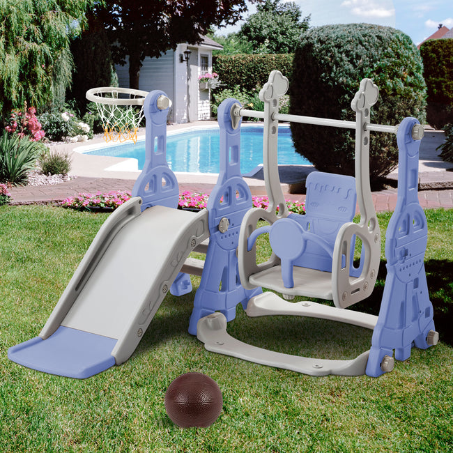 Slide for children, 4 in 1 children's slide, swing with basketball stand, climbing ladder, swing, slide, garden slide for indoor and outdoor use._13