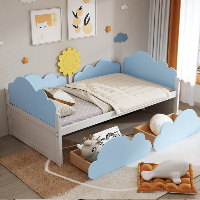 3FT Kids Toddler Bed with Storage Drawers, Single Bed Cloud Shape Daybed with 2 Drawers, 90*190cm_0