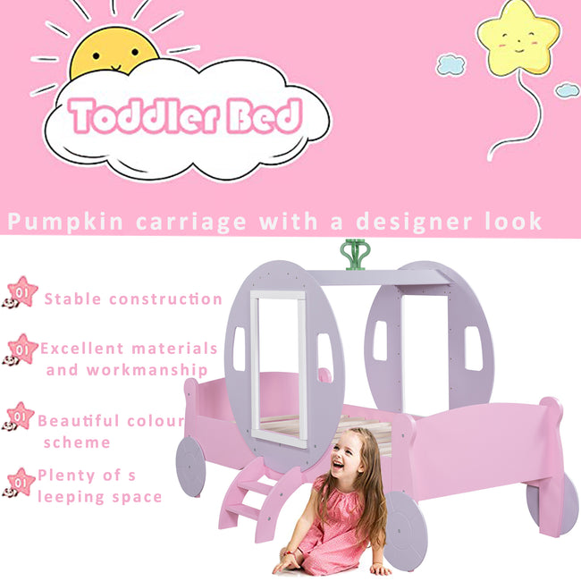 3FT  Princess Carriage Kids Toddler Bed , Single Car Bed, Pink, 90*190cm_3
