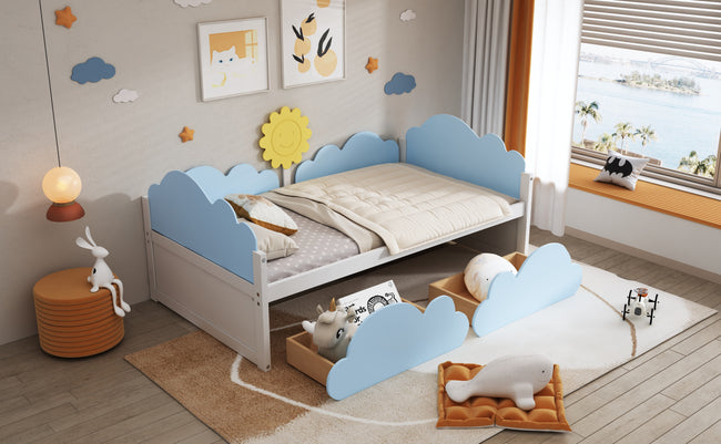 3FT Kids Toddler Bed with Storage Drawers, Single Bed Cloud Shape Daybed with 2 Drawers, 90*190cm_6