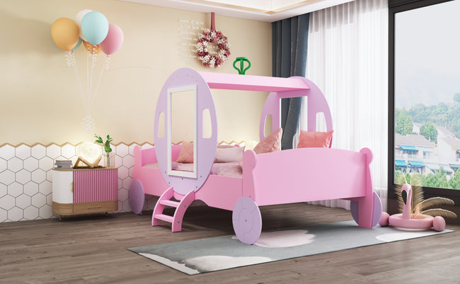 3FT  Princess Carriage Kids Toddler Bed , Single Car Bed, Pink, 90*190cm_5