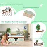 3FT Kids Toddler Bed with Storage Drawers and Desk, Tree Shelves , Single Tree Shape Daybed with 2 Drawers, 90*190cm_3