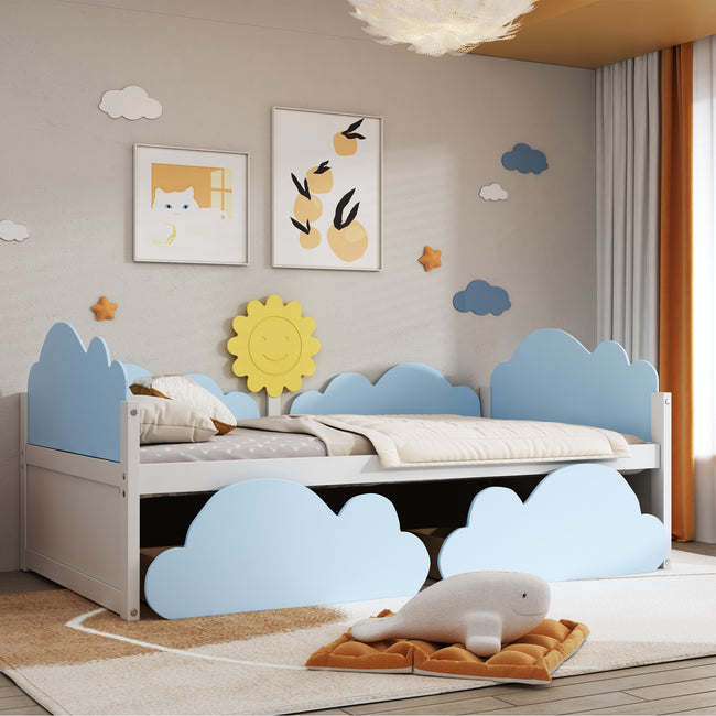 3FT Kids Toddler Bed with Storage Drawers, Single Bed Cloud Shape Daybed with 2 Drawers, 90*190cm_1
