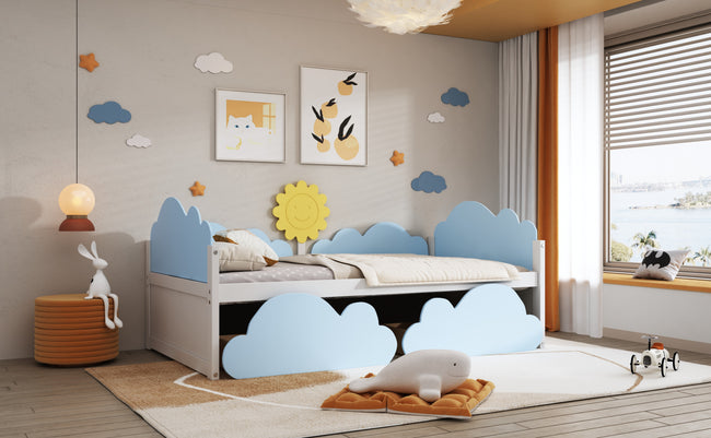 3FT Kids Toddler Bed with Storage Drawers, Single Bed Cloud Shape Daybed with 2 Drawers, 90*190cm_5