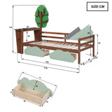 3FT Kids Toddler Bed with Storage Drawers and Desk, Tree Shelves , Single Tree Shape Daybed with 2 Drawers, 90*190cm_4
