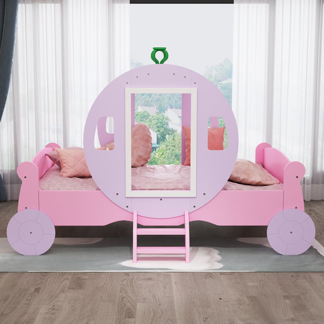 3FT  Princess Carriage Kids Toddler Bed , Single Car Bed, Pink, 90*190cm_2