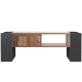 Wood grain coffee table, with a handleless drawer, a storage compartment and rear storage compartment, double-sided storage. With storage compartments on both sides.Office, living room sofa t_12