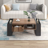 Wood grain coffee table, with a handleless drawer, a storage compartment and rear storage compartment, double-sided storage. With storage compartments on both sides.Office, living room sofa t_1