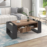 Wood grain coffee table, with a handleless drawer, a storage compartment and rear storage compartment, double-sided storage. With storage compartments on both sides.Office, living room sofa t_2